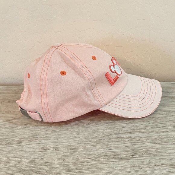 Disney Hat Cap Mickey Mouse Love Pink Peach Coral Stitched - Picture 2 of 7
